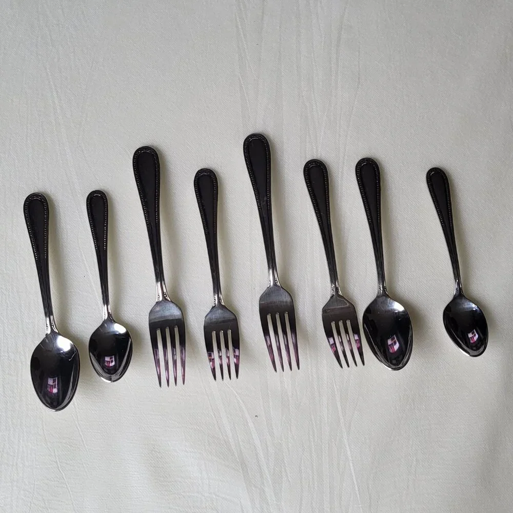 Oneida Pearl Salad Dinner Fork Teaspoon Spoon Royal Bead Stainless Flatware 8 pc
